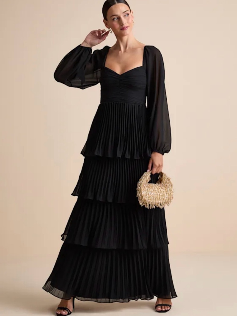 Lulus Impactful Elegance Black Tiered Balloon Sleeve Maxi Dress